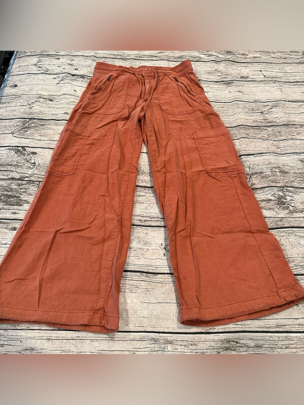 American Eagle Linen Blend Dreamy Drape Baggy Wide Leg Drawstring Pants Size 6